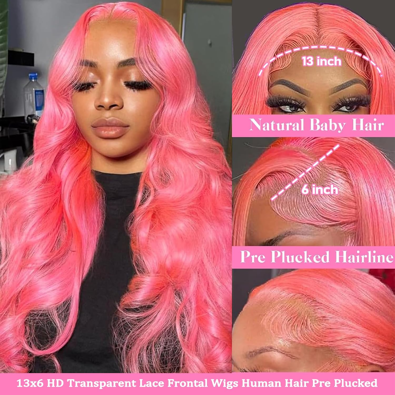 Pink Lace Front Wigs Human Hai - Hd Lace Frontal Wig Human Hair Pre Plucked 评论和价格