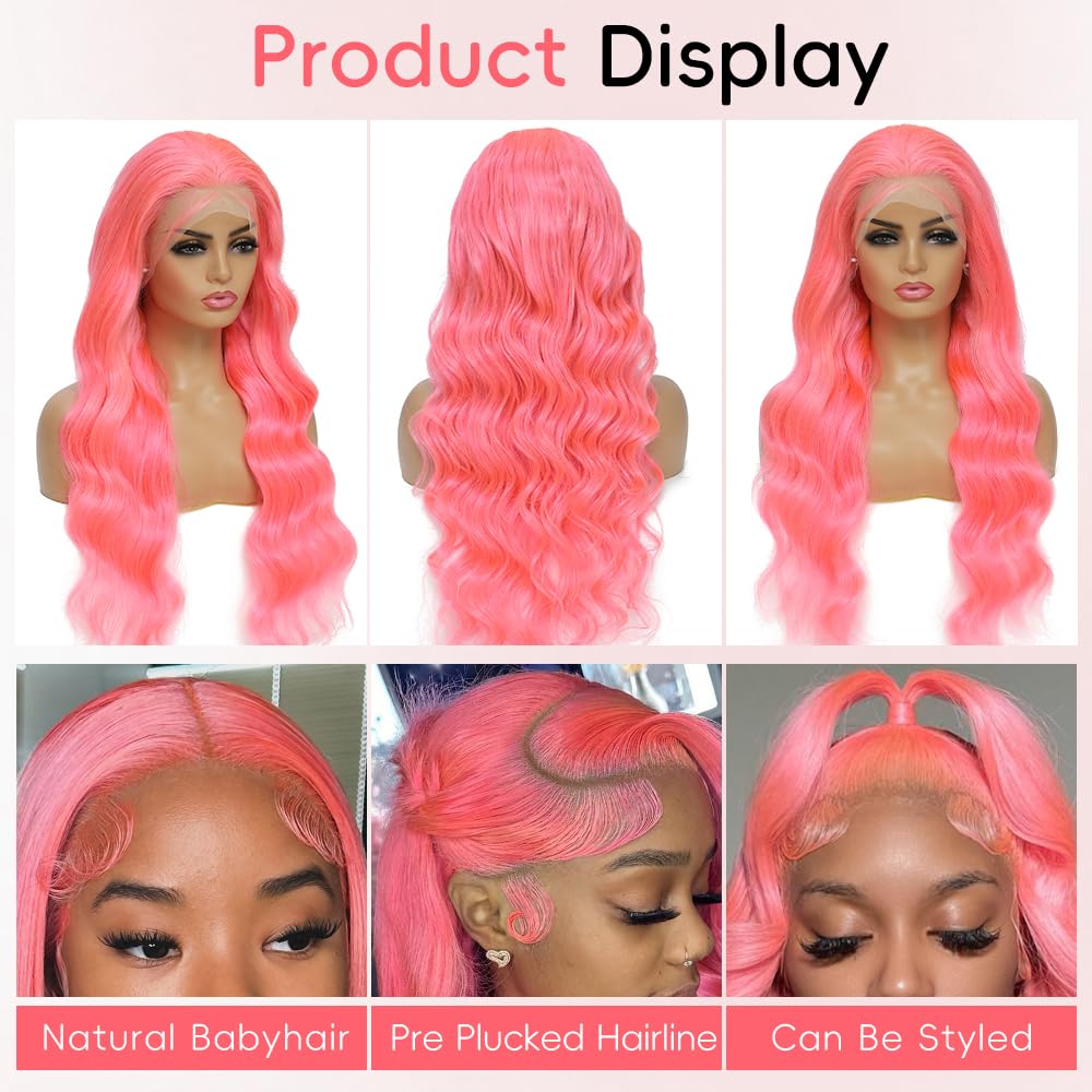 Pink Lace Front Wigs Human Hai - Hd Lace Frontal Wig Human Hair Pre Plucked 评论和价格