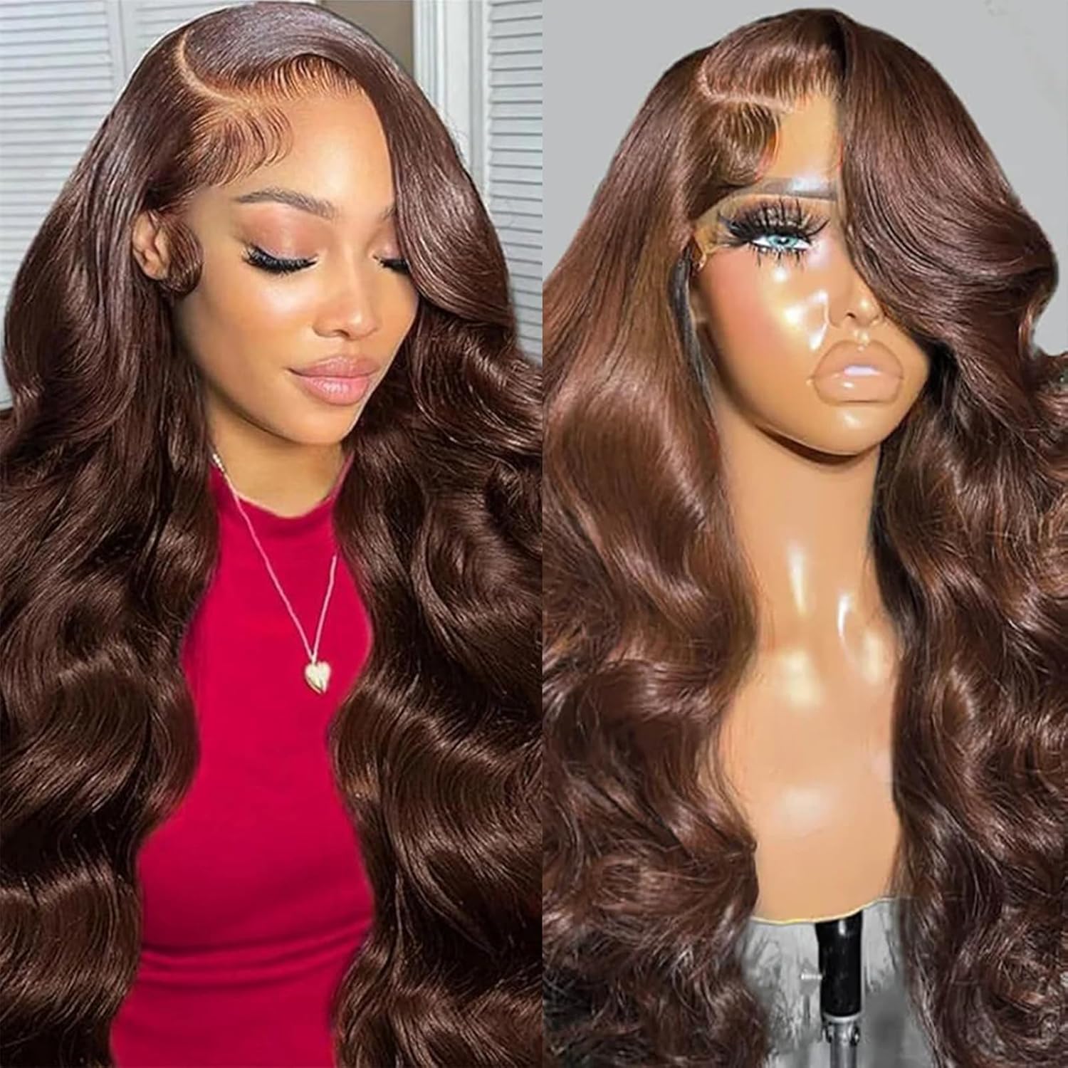 Chocolate Brown Body Wave Lace - Hd Lace Frontal Wig Human Hair Pre Plucked 评论和价格