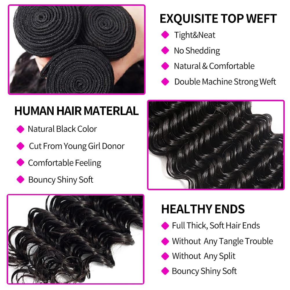 100% Brazilian Virgin Human Ha - Deep Wave 3 Bundles With Closure 评论和价格