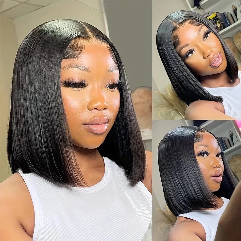 Bob Wig Human Hair Short Strai - Hd Lace Frontal Wig Human Hair Pre Plucked 评论和价格
