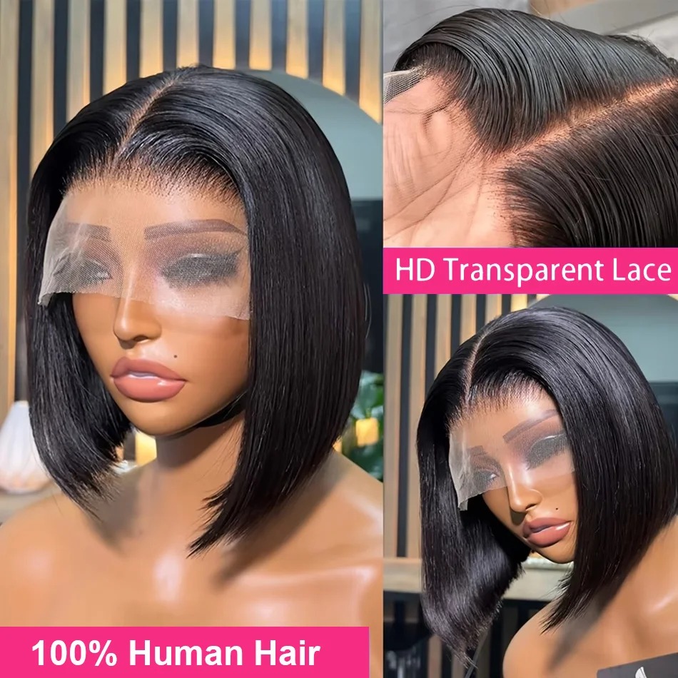 Bob Wig Human Hair Short Strai - Hd Lace Frontal Wig Human Hair Pre Plucked 评论和价格