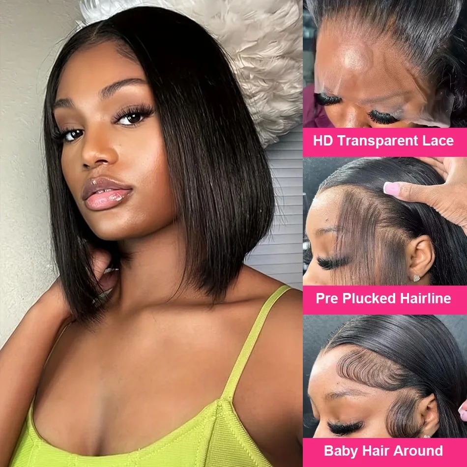 Bob Wig Human Hair Short Strai - Hd Lace Frontal Wig Human Hair Pre Plucked 评论和价格