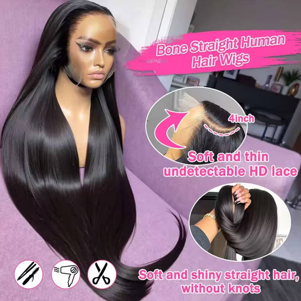 40-42 Inch Straight Human Hair - Hd Lace Frontal Wig Human Hair Pre Plucked 评论和价格