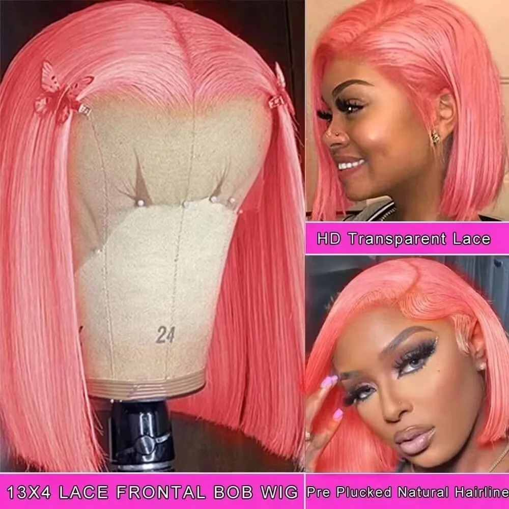 10Inch Pink Bob Wigs Human Hai - Pre Parted 13X4 Lace Front Bob Wig 评论和价格